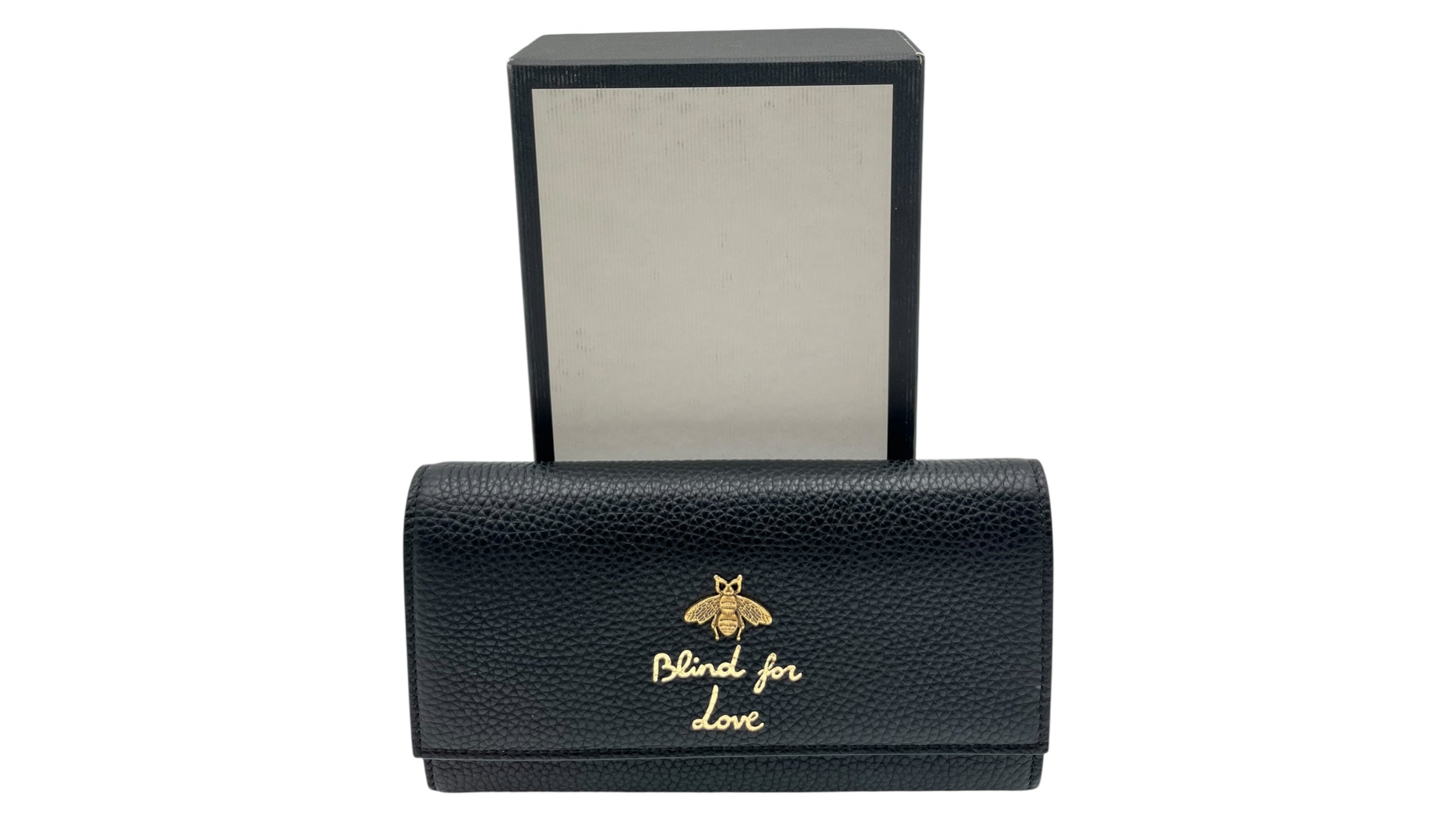 GUCCI BLIND FOR LOVE BEE LONG BLACK CONTINENTAL WALLET