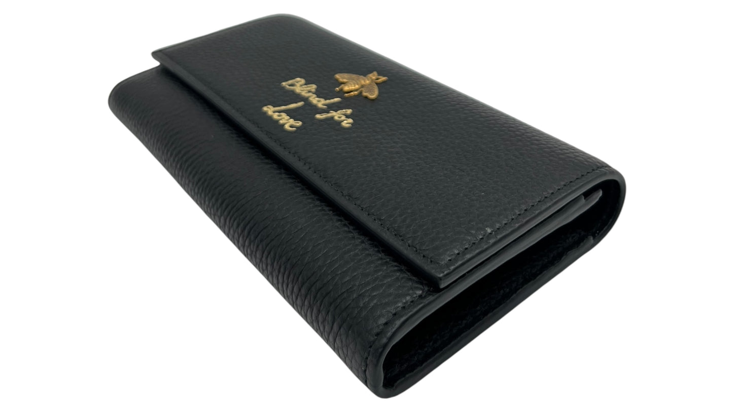 GUCCI BLIND FOR LOVE BEE LONG BLACK CONTINENTAL WALLET
