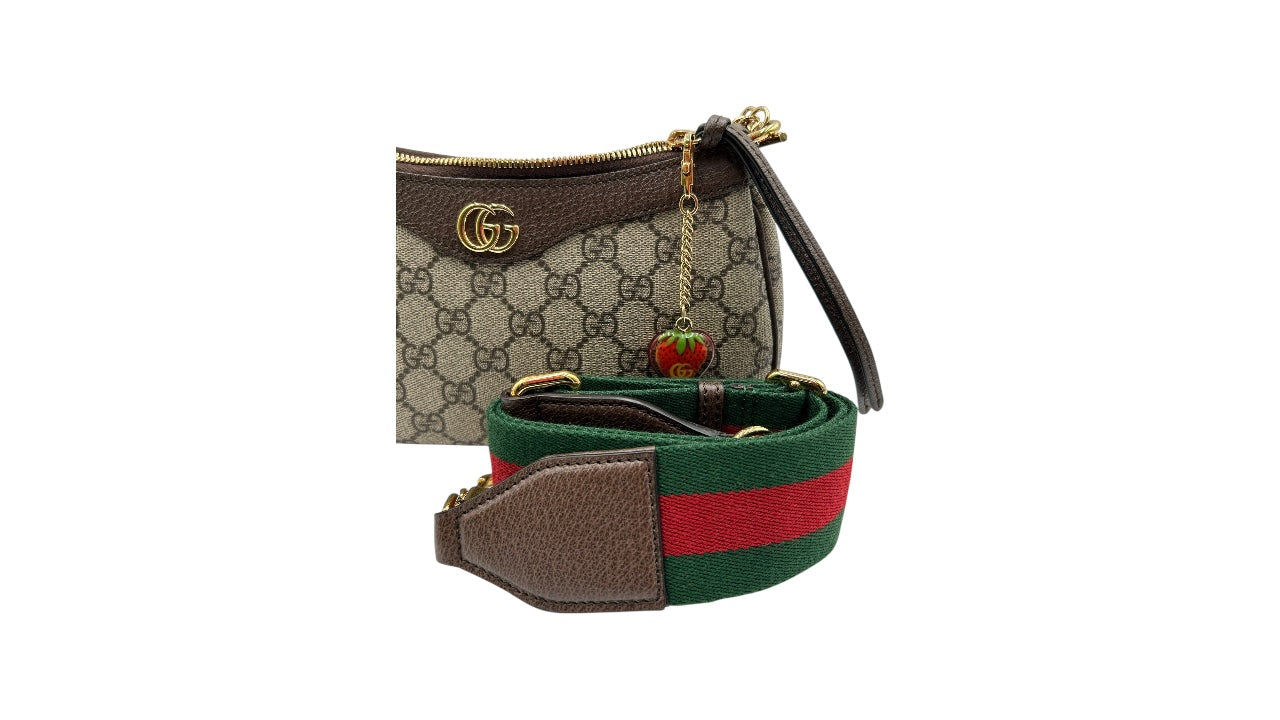 GUCCI OPHIDIA GG CANVAS SHOULDER BAG IN BROWN