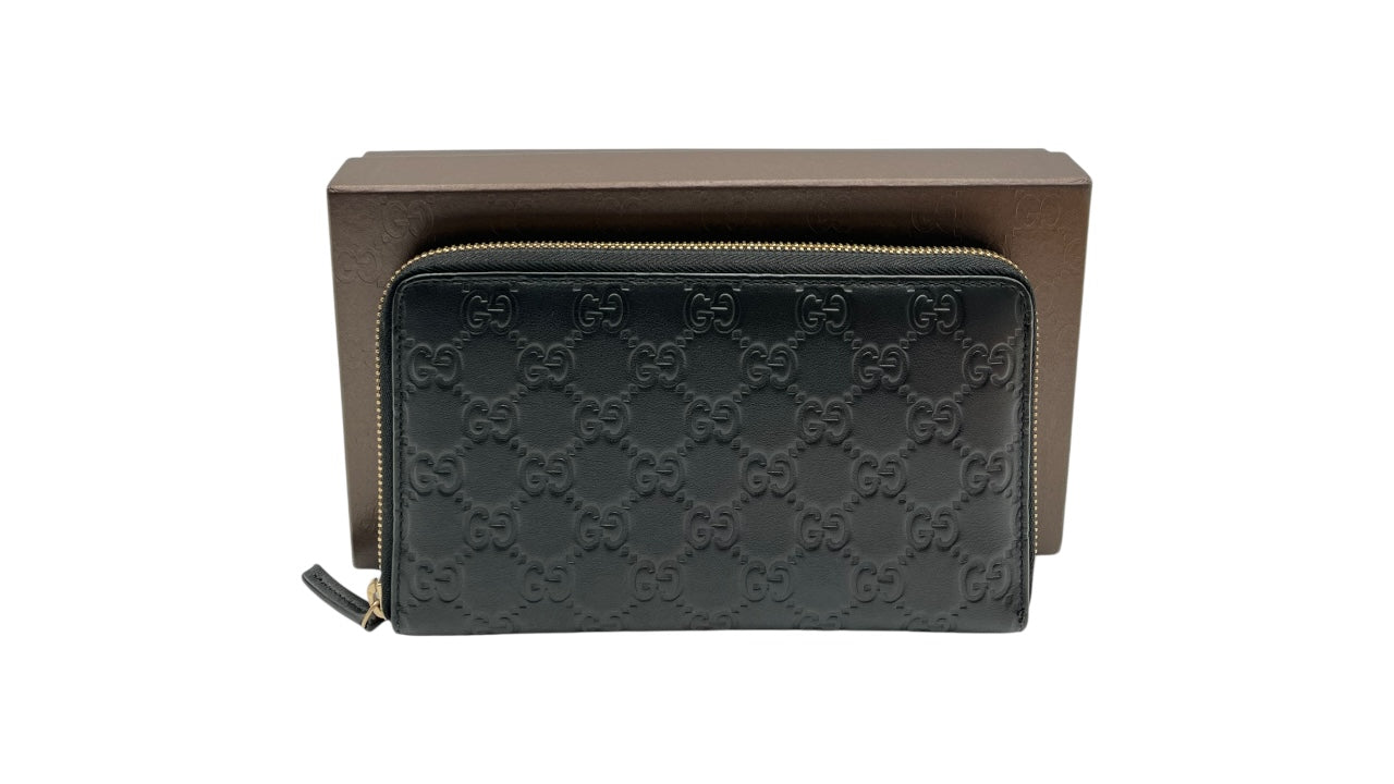 GUCCI GG BLACK LEATHER ZIPPY LONG WALLET