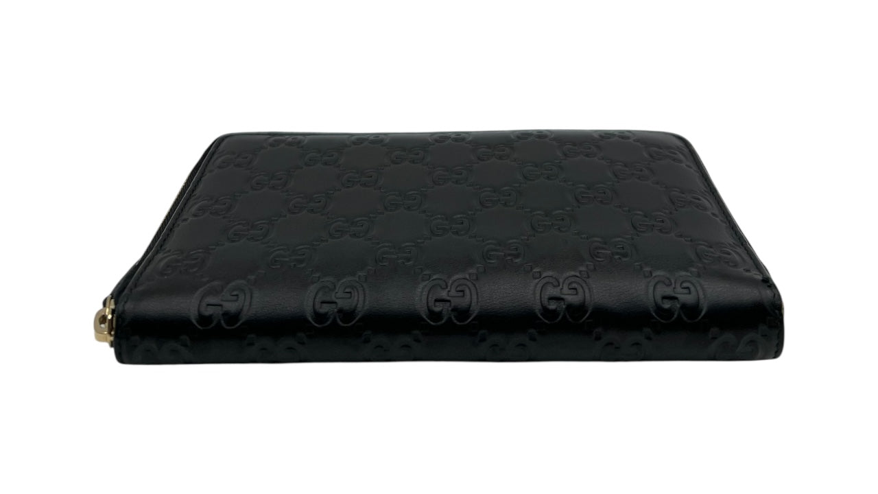 GUCCI GG BLACK LEATHER ZIPPY LONG WALLET