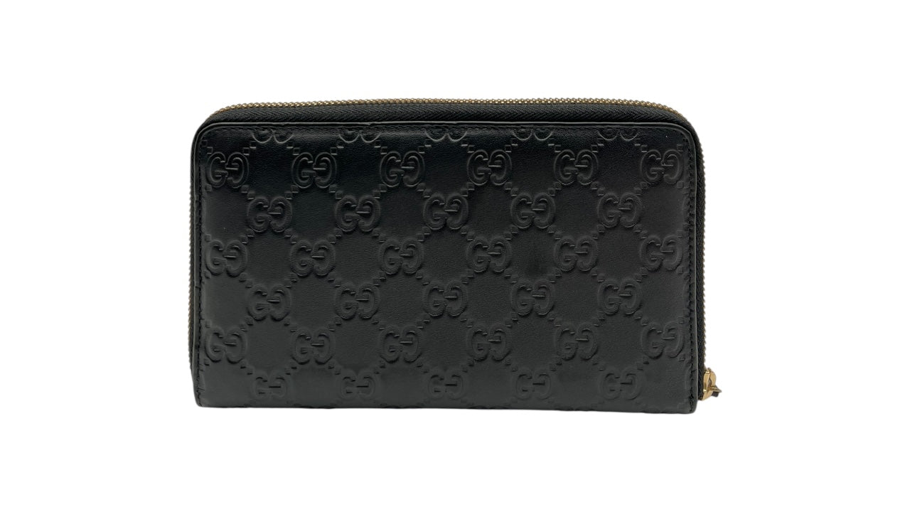 GUCCI GG BLACK LEATHER ZIPPY LONG WALLET