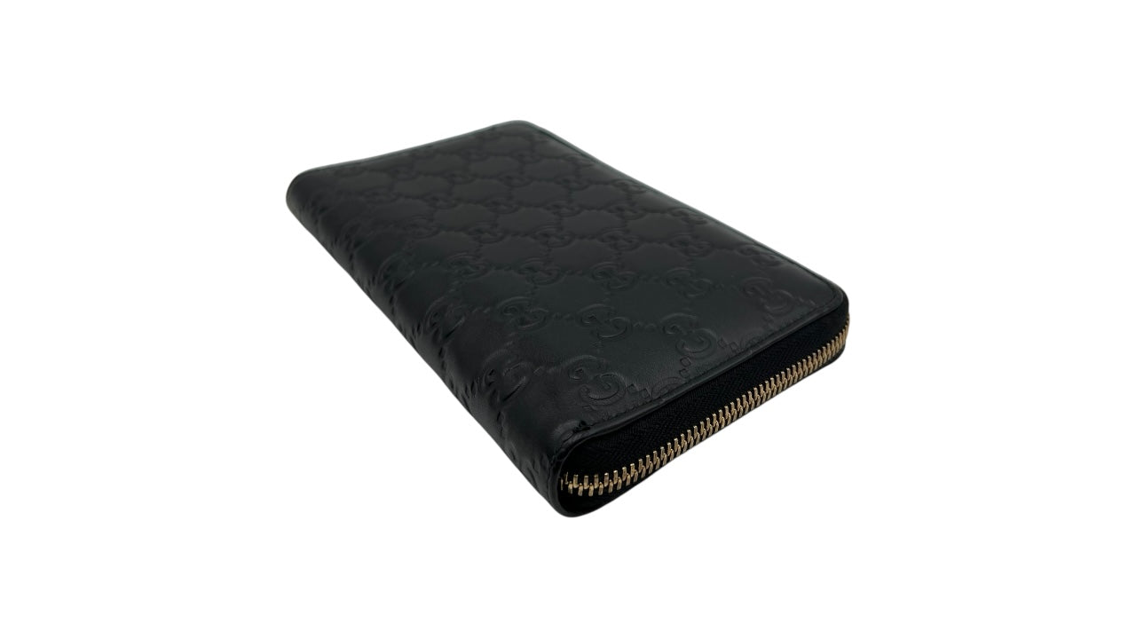 GUCCI GG BLACK LEATHER ZIPPY LONG WALLET