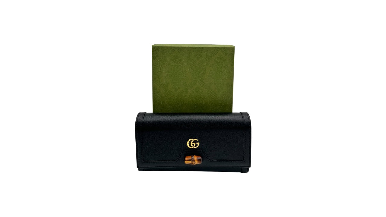 GUCCI WONKA GRAIN CALFSKIN DIANA CHAIN WALLET BLACK