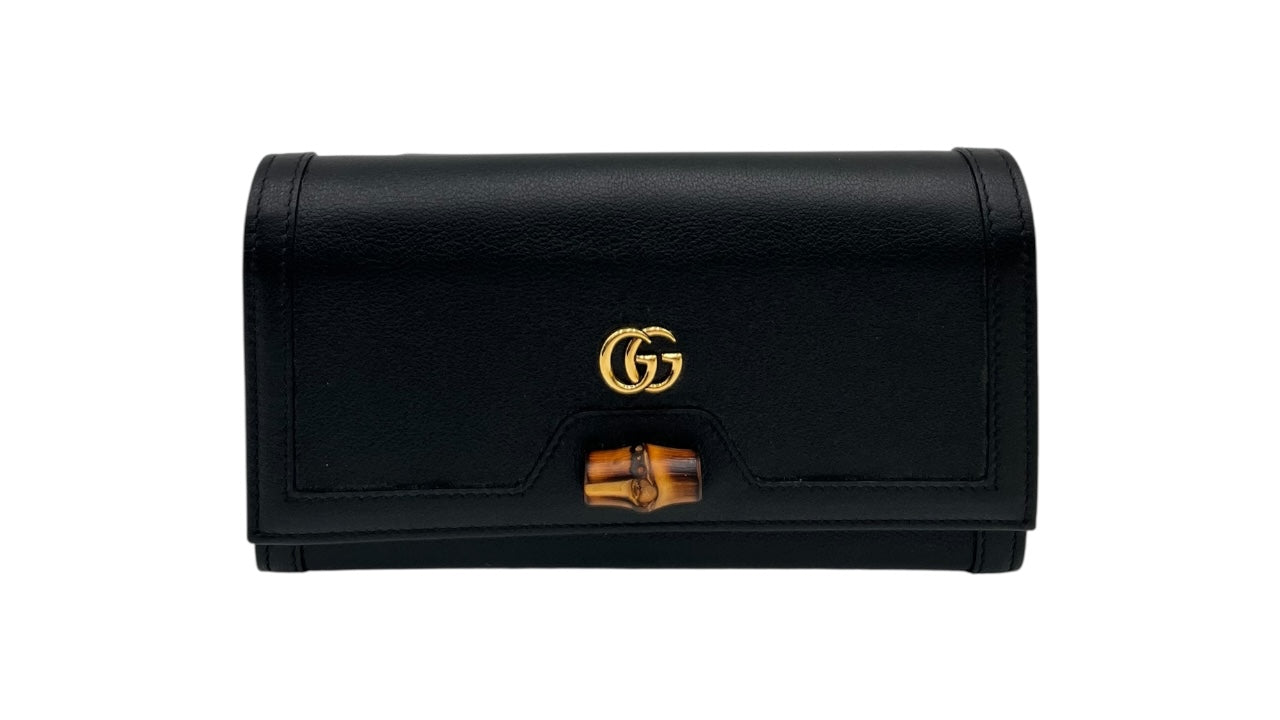 GUCCI WONKA GRAIN CALFSKIN DIANA CHAIN WALLET BLACK