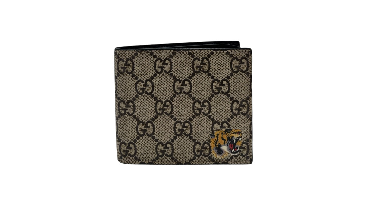 GUCCI BEIGE GG SUPREME CANVAS TIGER PRINT BIFOLD SHORT WALLET