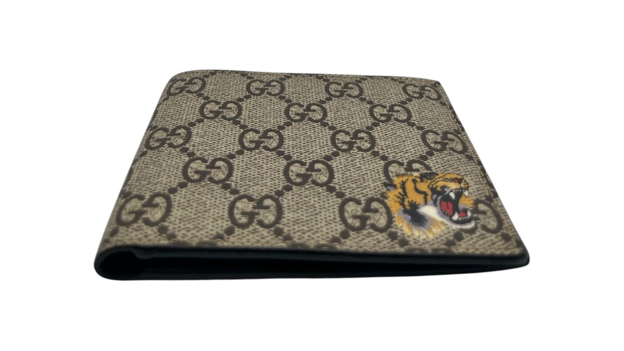 GUCCI BEIGE GG SUPREME CANVAS TIGER PRINT BIFOLD SHORT WALLET