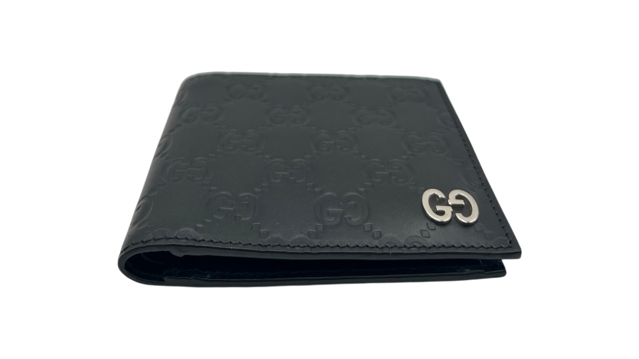GUCCI GG GUCCISSIMA EMBOSSED COMPACT CANVAS WALLET BLACK