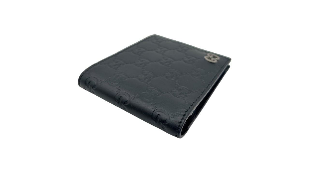 GUCCI GG GUCCISSIMA EMBOSSED COMPACT CANVAS WALLET BLACK