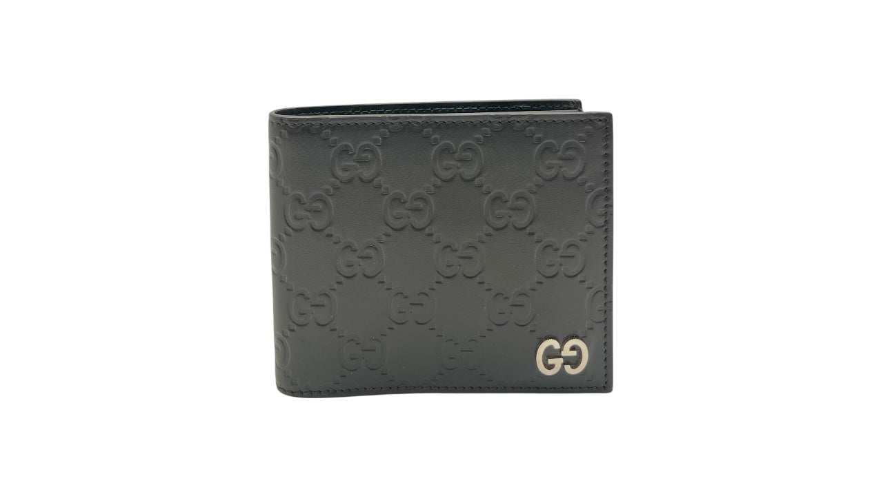GUCCI GG GUCCISSIMA EMBOSSED COMPACT CANVAS WALLET BLACK