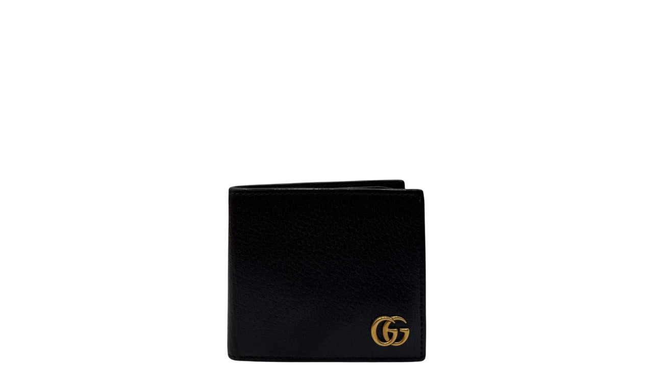 GUCCI BLACK CALFSKIN SHORT WALLET GOLD G