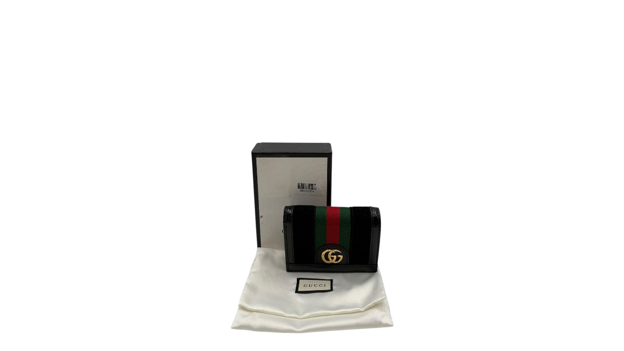 GUCCI OPHIDIA BLACK PATENT LEATHER CARD HOLDER