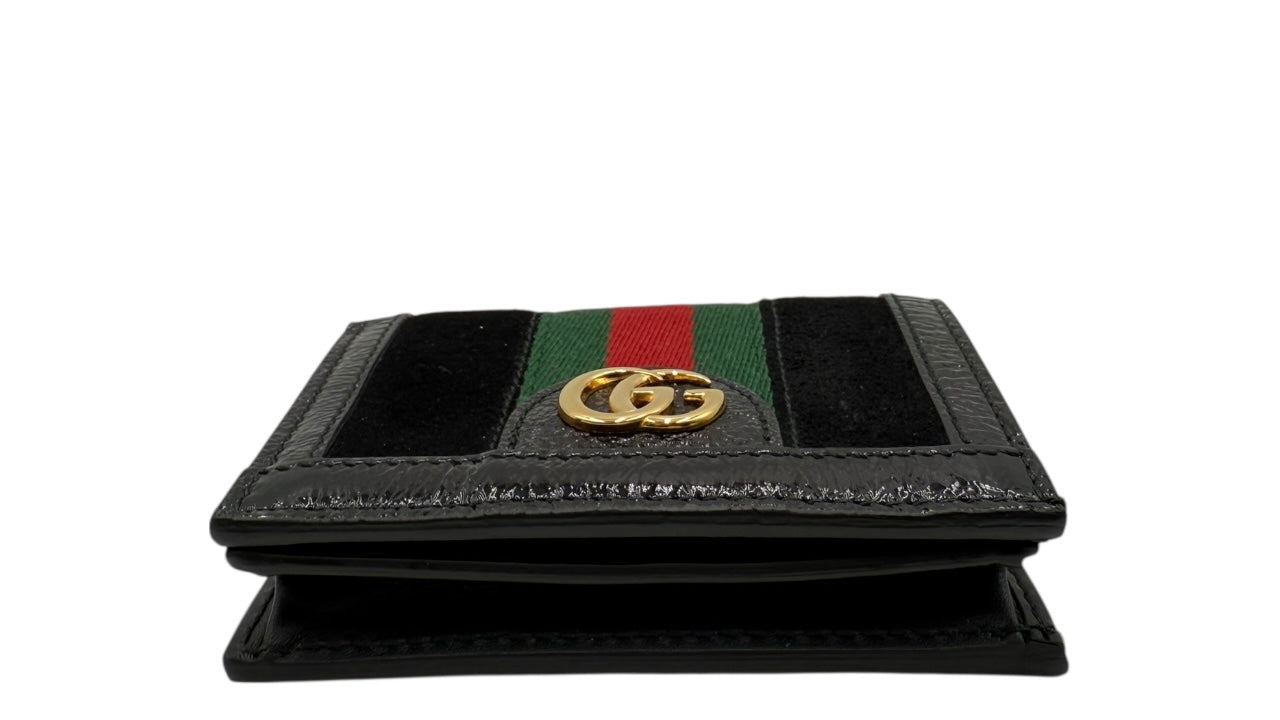GUCCI OPHIDIA BLACK PATENT LEATHER CARD HOLDER