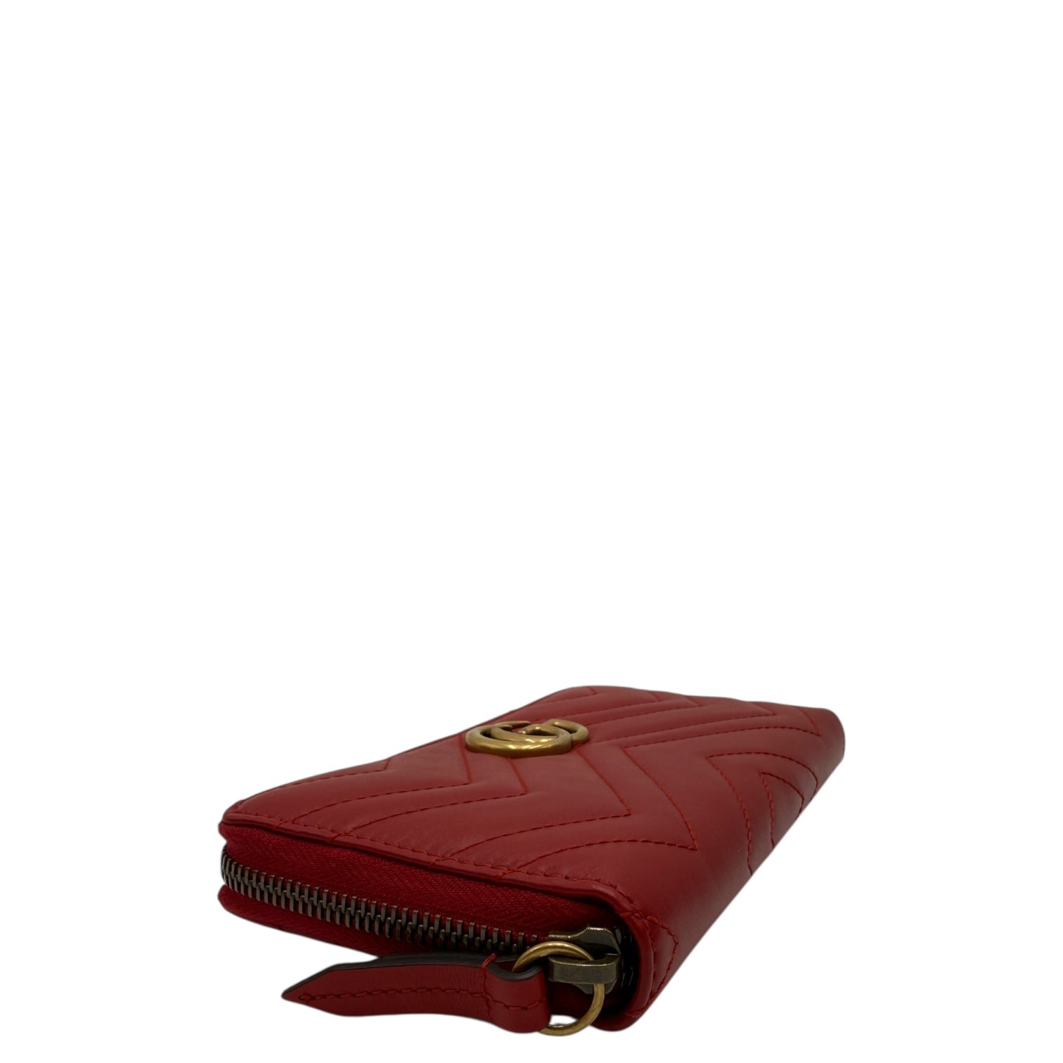 GUCCI CALFSKIN MATELASSE GG MARMONT ZIPPY WALLET RED