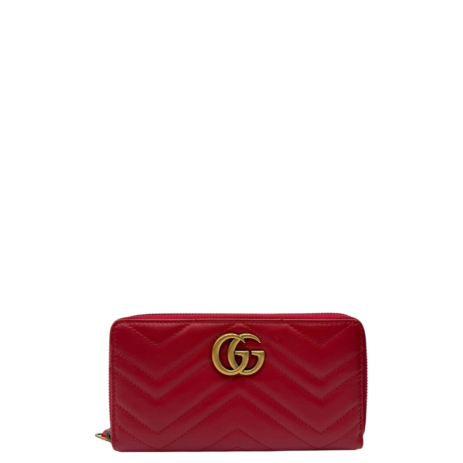 GUCCI CALFSKIN MATELASSE GG MARMONT ZIPPY WALLET RED