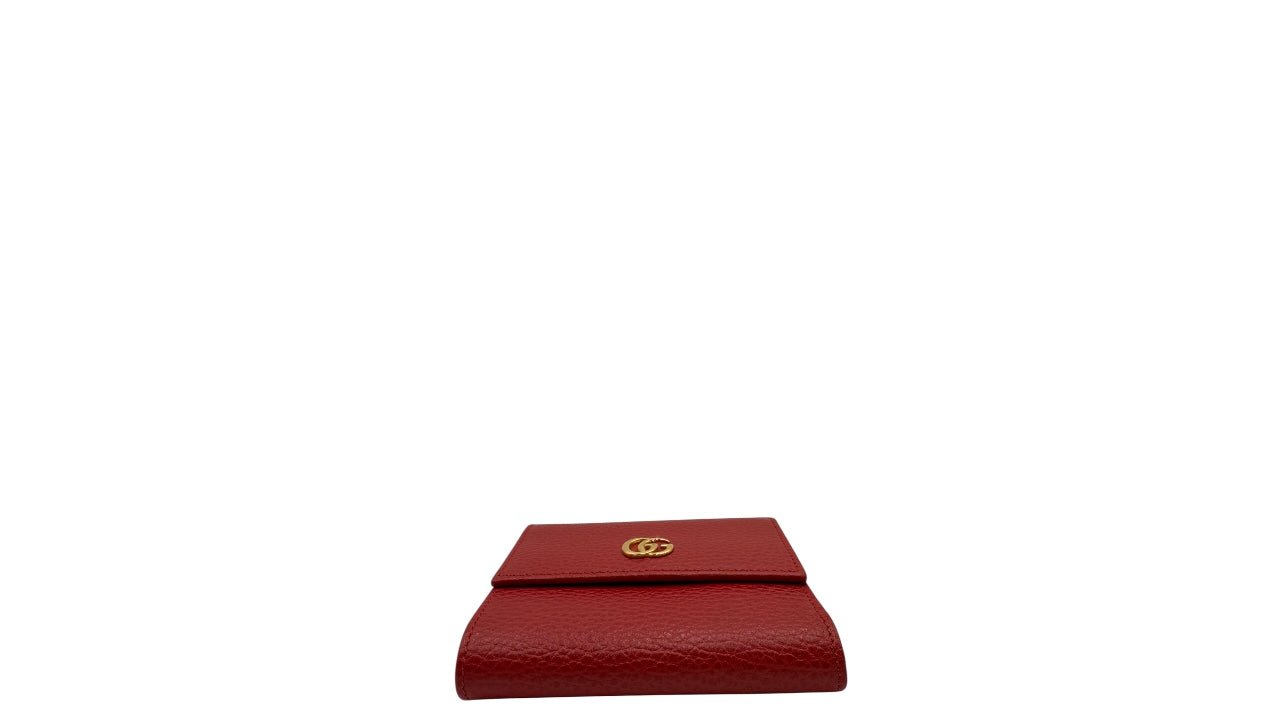 GUCCI GG MARMONT RED LEATHER TRIFOLD WALLET
