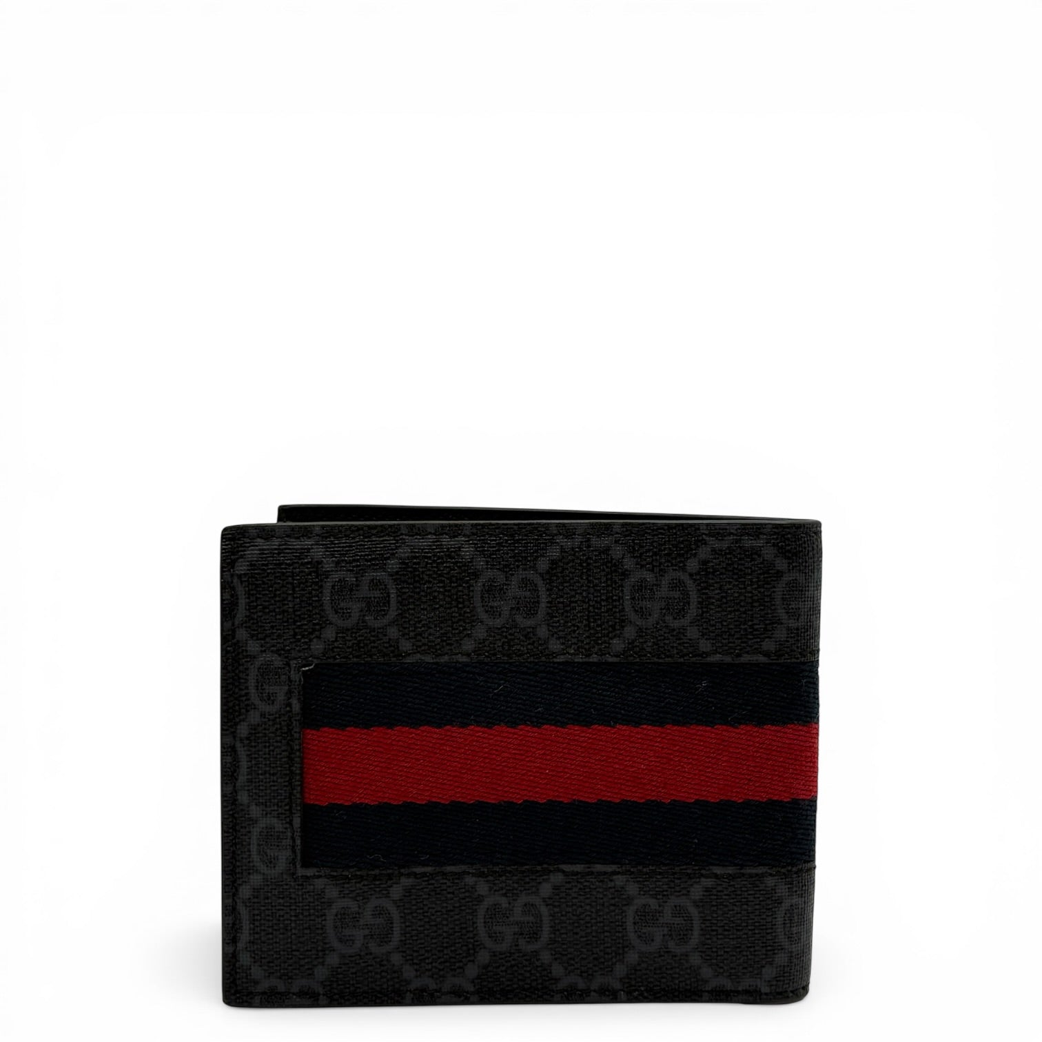GUCCI WEB BLACK GG COATED CANVAS FABRIC BIFOLD WALLET