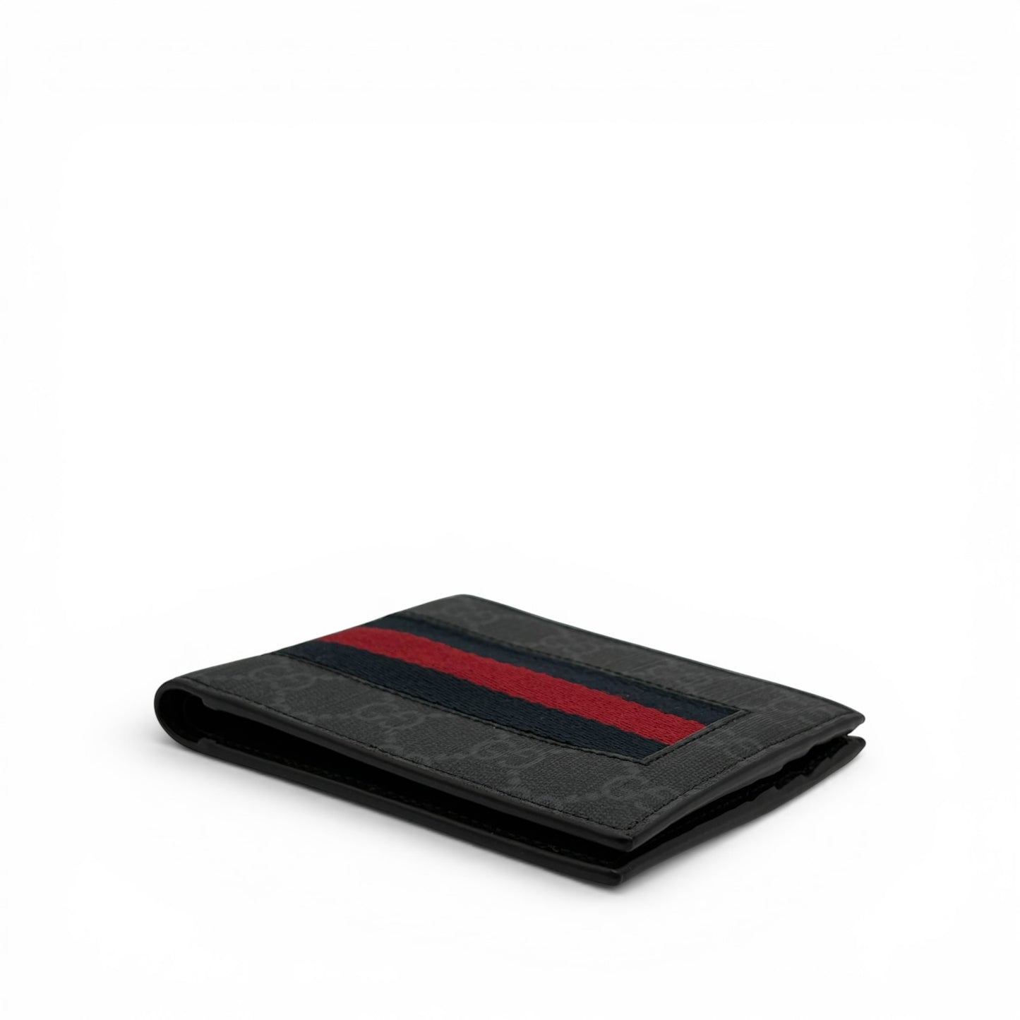 GUCCI WEB BLACK GG COATED CANVAS FABRIC BIFOLD WALLET