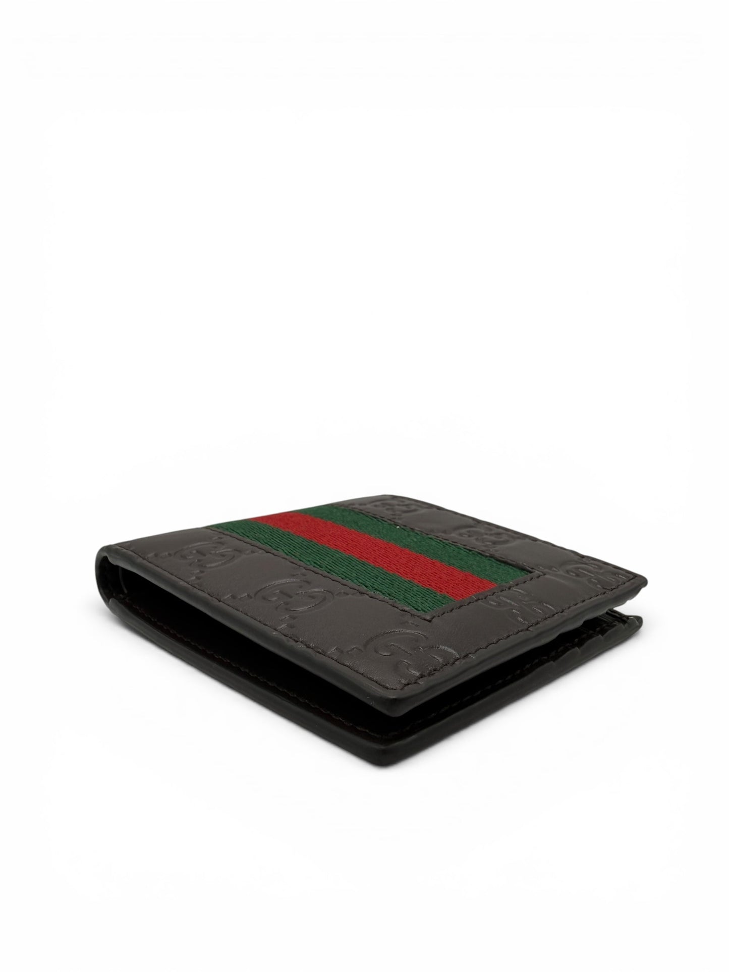 GUCCI DARK BROWN GUCCISSIMA LEATHER SIGNATURE WEB WALLET