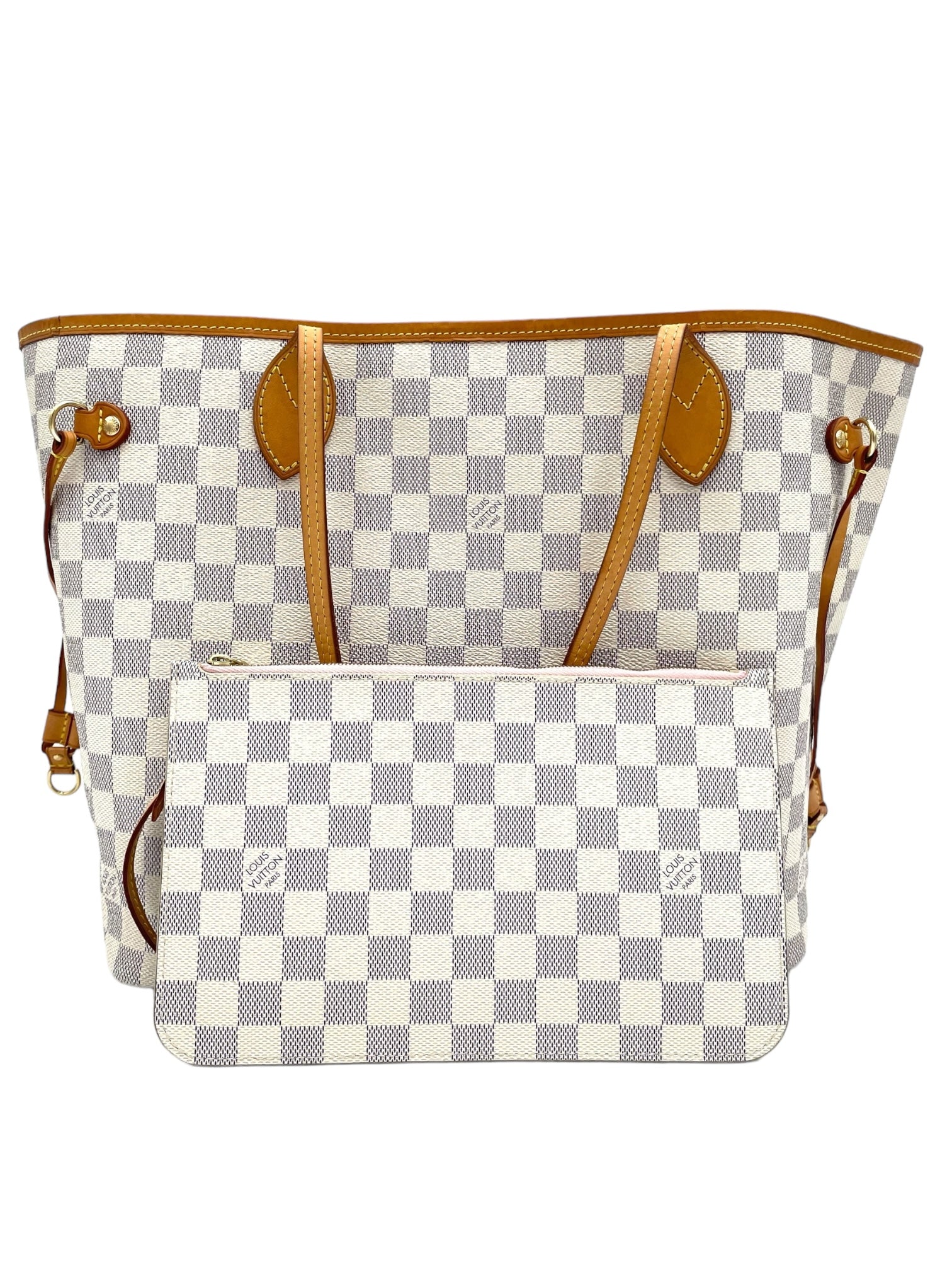 LOUIS VUITTON NEVERFULL MM TOTE W/POCHETTE IN DAMIER AZUR CANVAS