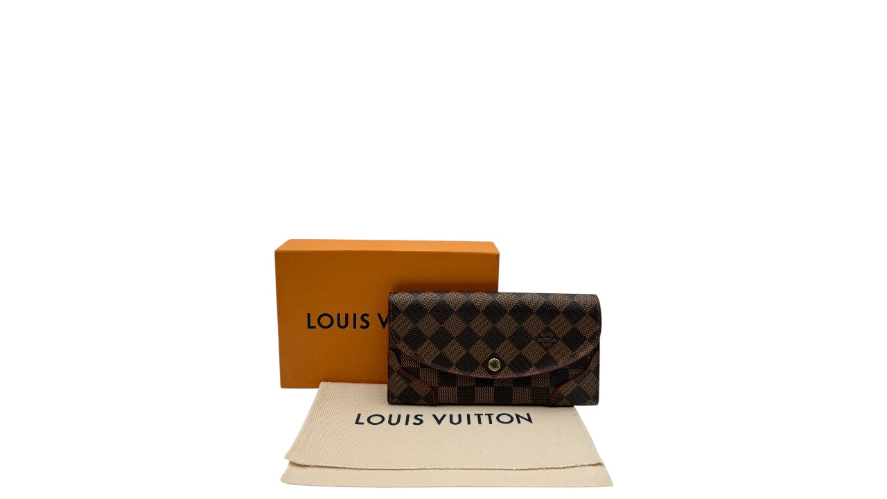 LOUIS VUITTON CAISSA DAMIER EBENE COATED CANVAS LONG WALLET (RED)