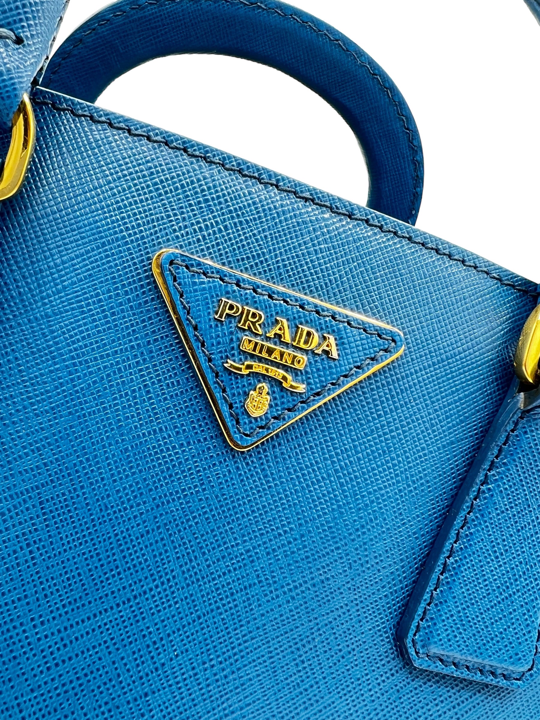 PRADA SAFFIANO LUX BLUE LEATHER BAG