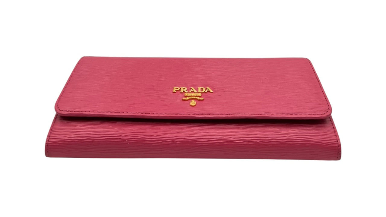 PRADA PINK SAFFIANO LEATHER WALLET WITH CARD HOLDER