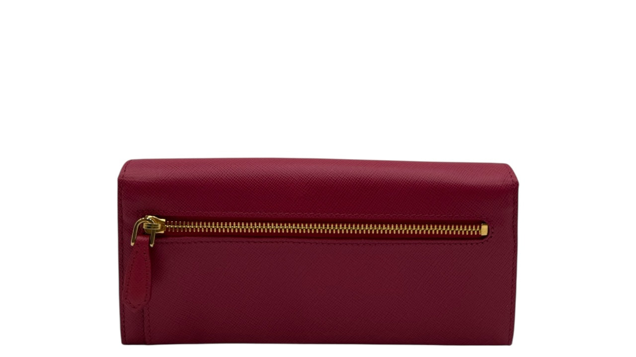 PRADA SAFFIANO LEATHER BOW CONTINENTAL FLAP WALLET PINK PEONIA