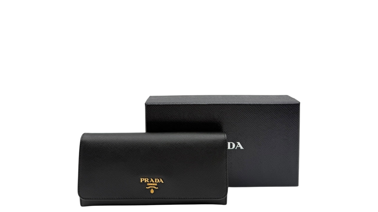 PRADA SAFFIANO LEATHER LONG WALLET BLACK