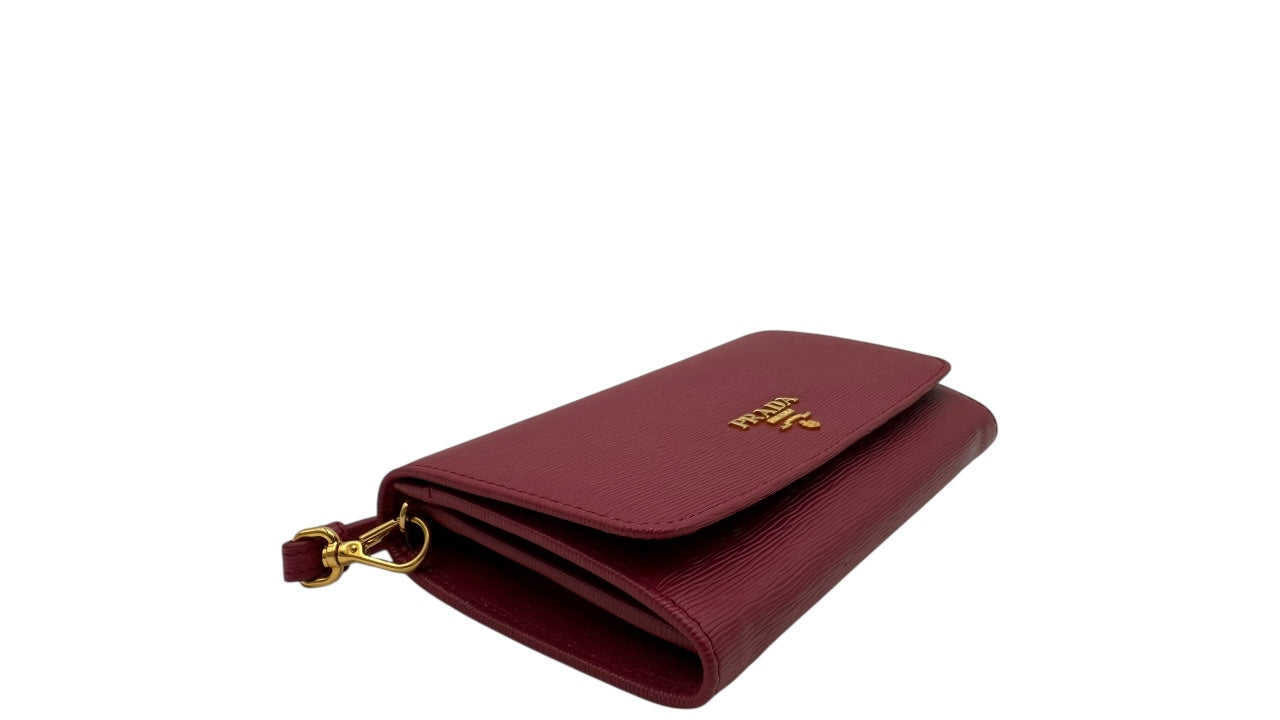 PRADA PEONIA SAFFIANO METAL LEATHER WRISTLET WALLET