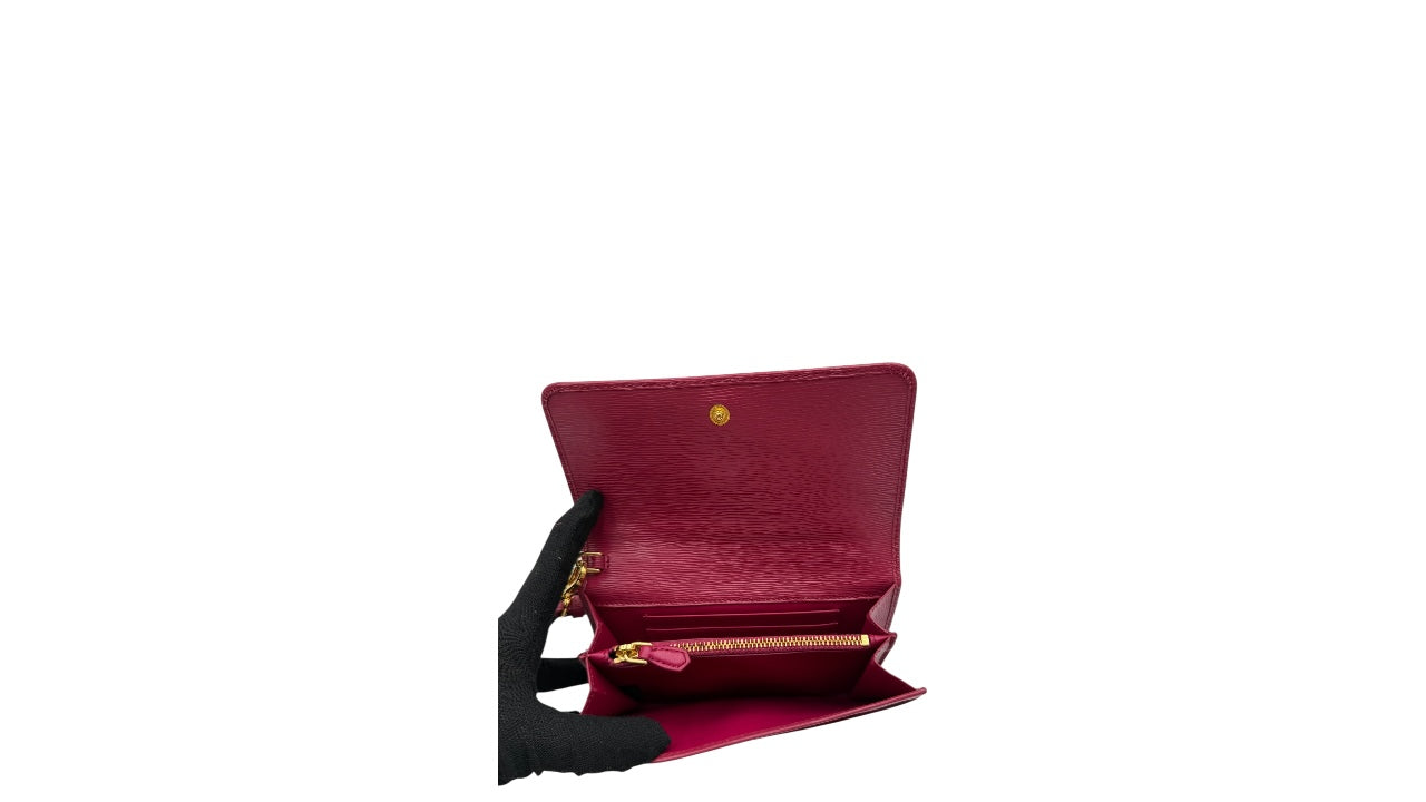 PRADA PEONIA SAFFIANO METAL LEATHER WRISTLET WALLET