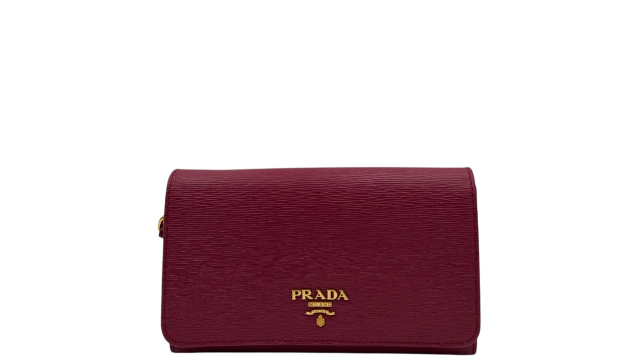 PRADA PEONIA SAFFIANO METAL LEATHER WRISTLET WALLET