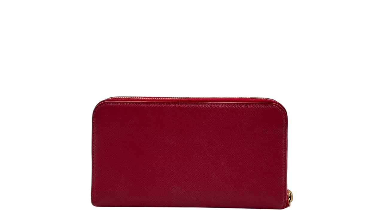 PRADA SAFFIANO LEATHER ZIPPY WALLET IN DEEP PINK
