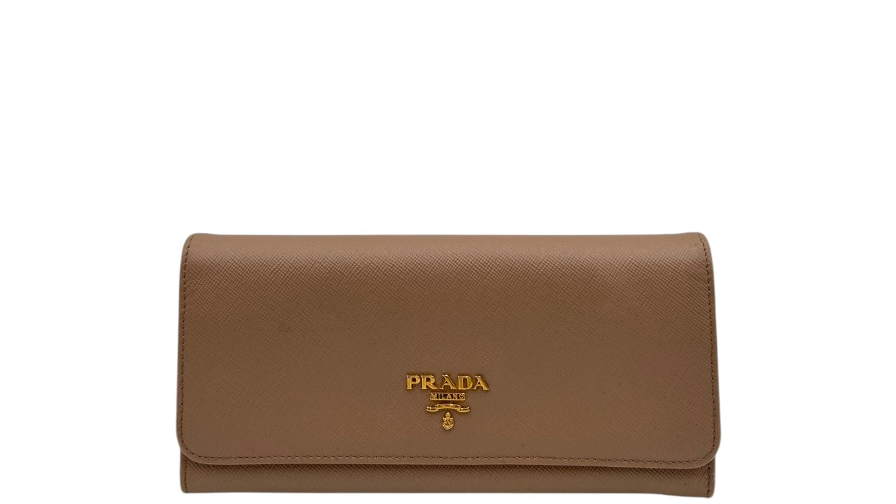 PRADA SAFFIANO LEATHER LONG WALLET BEIGE