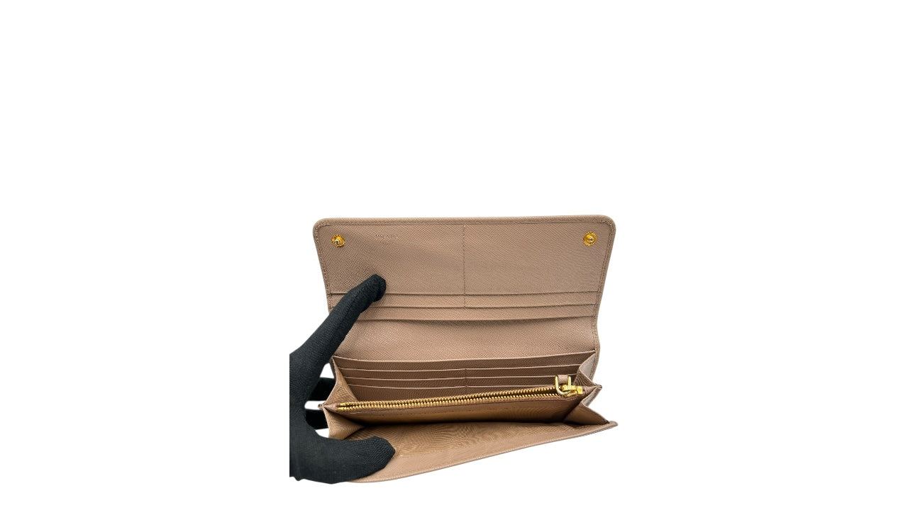 PRADA SAFFIANO LEATHER LONG WALLET BEIGE