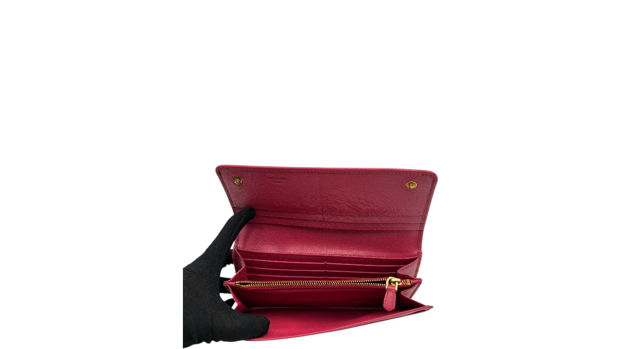 PRADA SAFFIANO LEATHER LONG WALLET DEEP PINK