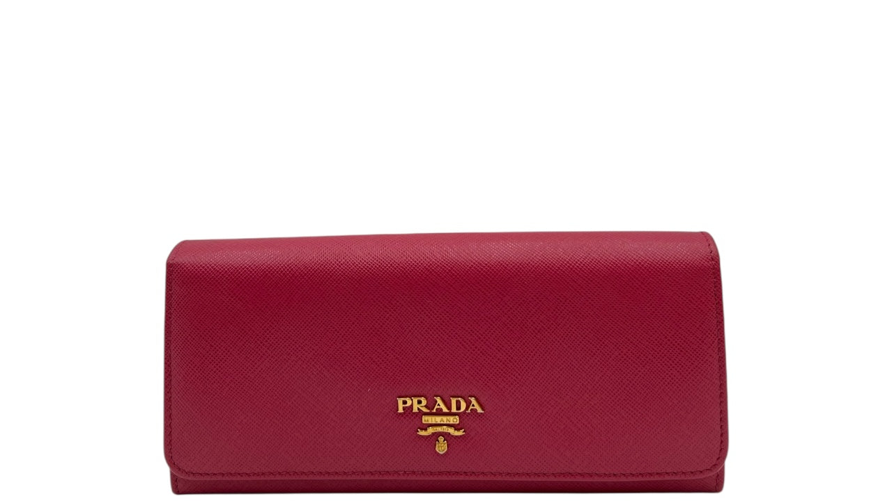 PRADA SAFFIANO LEATHER LONG WALLET DEEP PINK