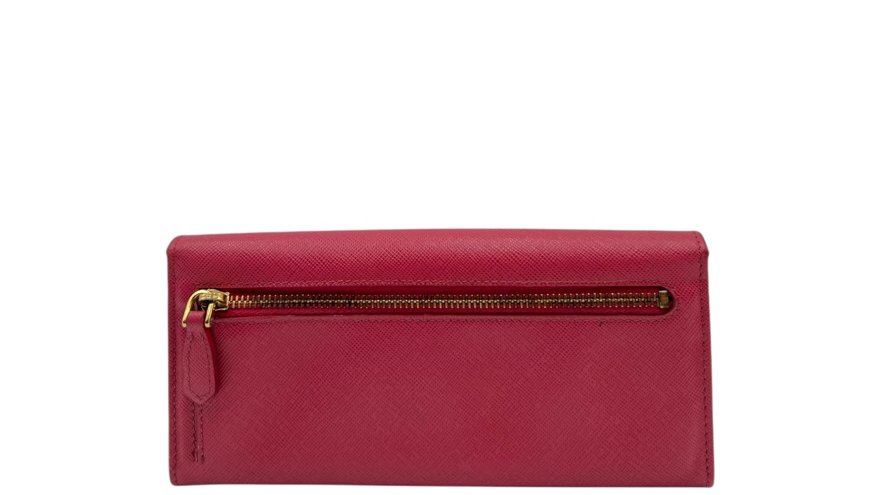 PRADA SAFFIANO LEATHER LONG WALLET DEEP PINK