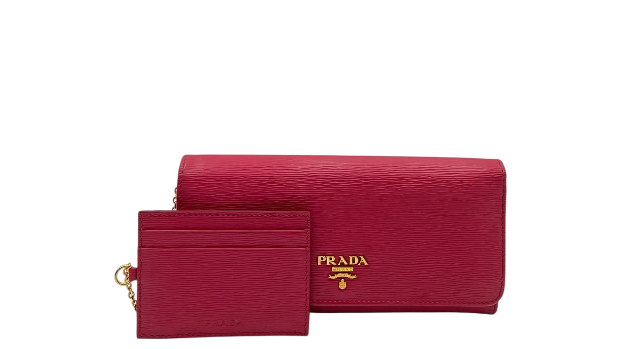 PRADA SAFFIANO LONG WALLET WITH CARD HOLDER PINK