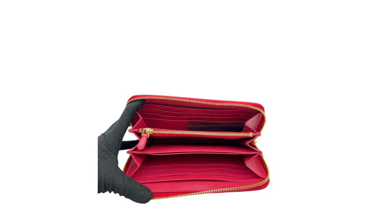 PRADA SAFFIANO PEONIA PINK LEATHER ZIPPY WALLET