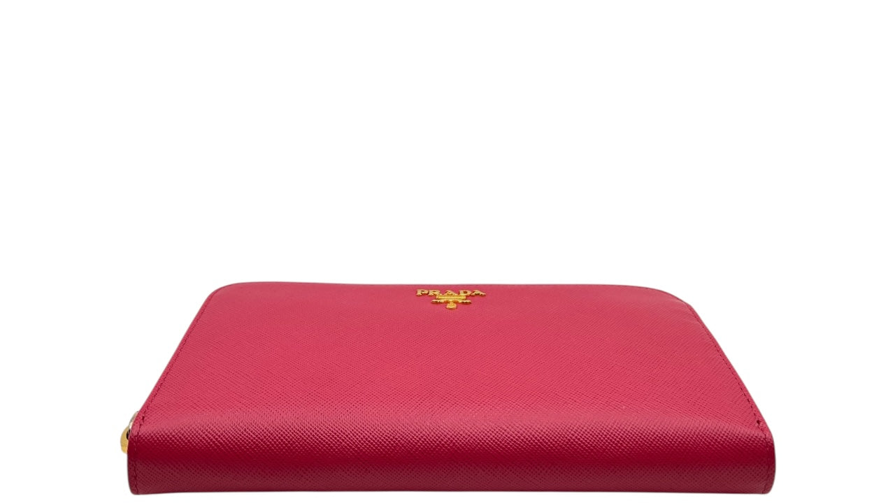 PRADA SAFFIANO PEONIA PINK LEATHER ZIPPY WALLET