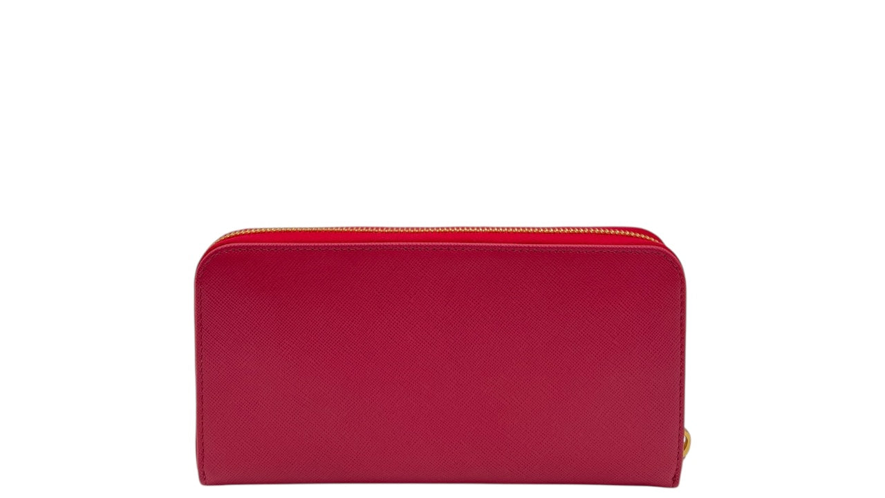 PRADA SAFFIANO PEONIA PINK LEATHER ZIPPY WALLET