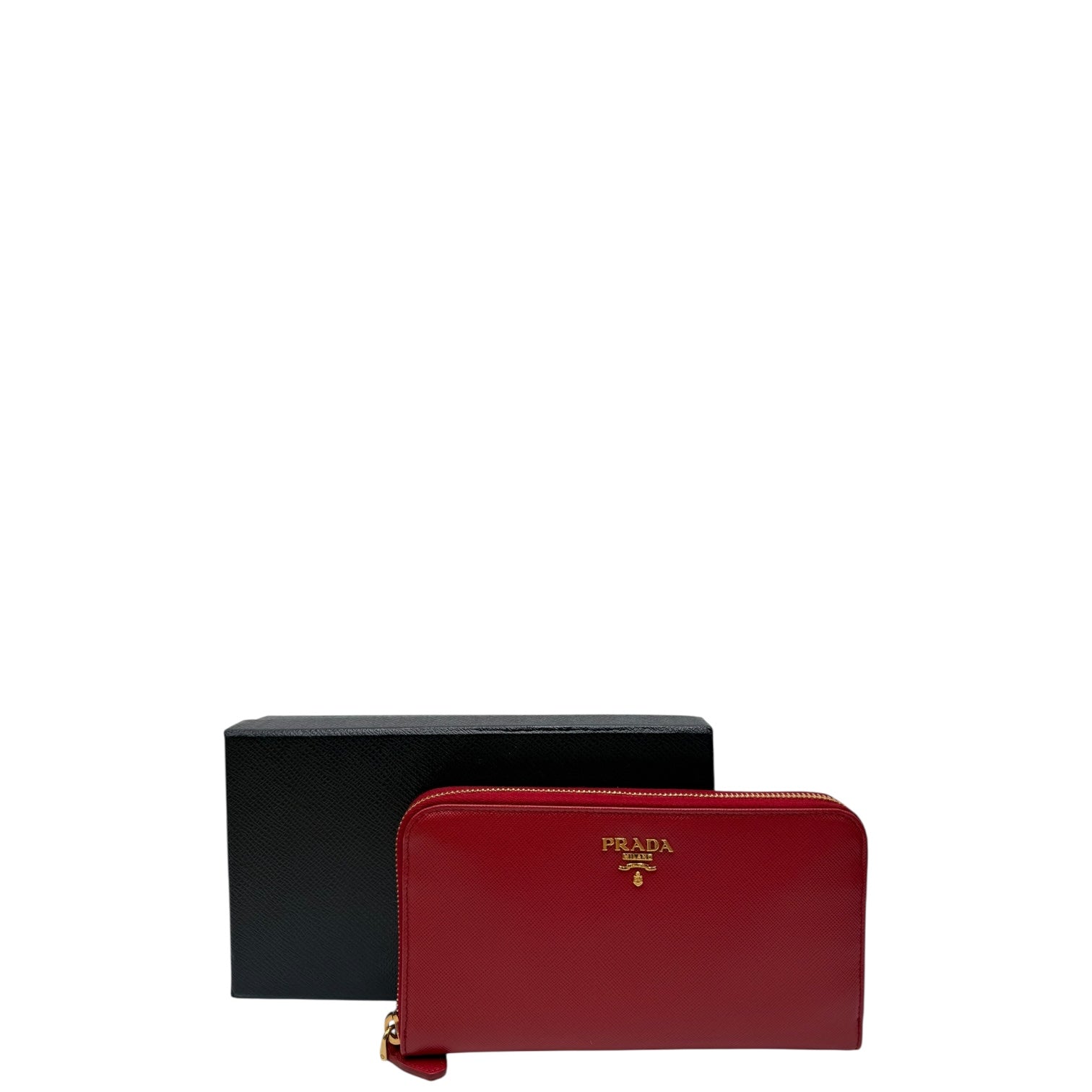 PRADA RED SAFFIANO LONG ZIPPY WALLET
