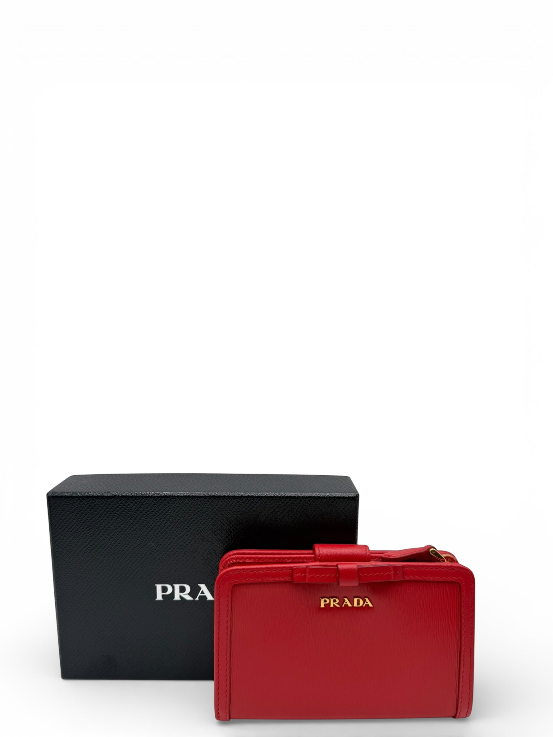 PRADA SAFFIANO RED COMPACT BIFOLD WALLET