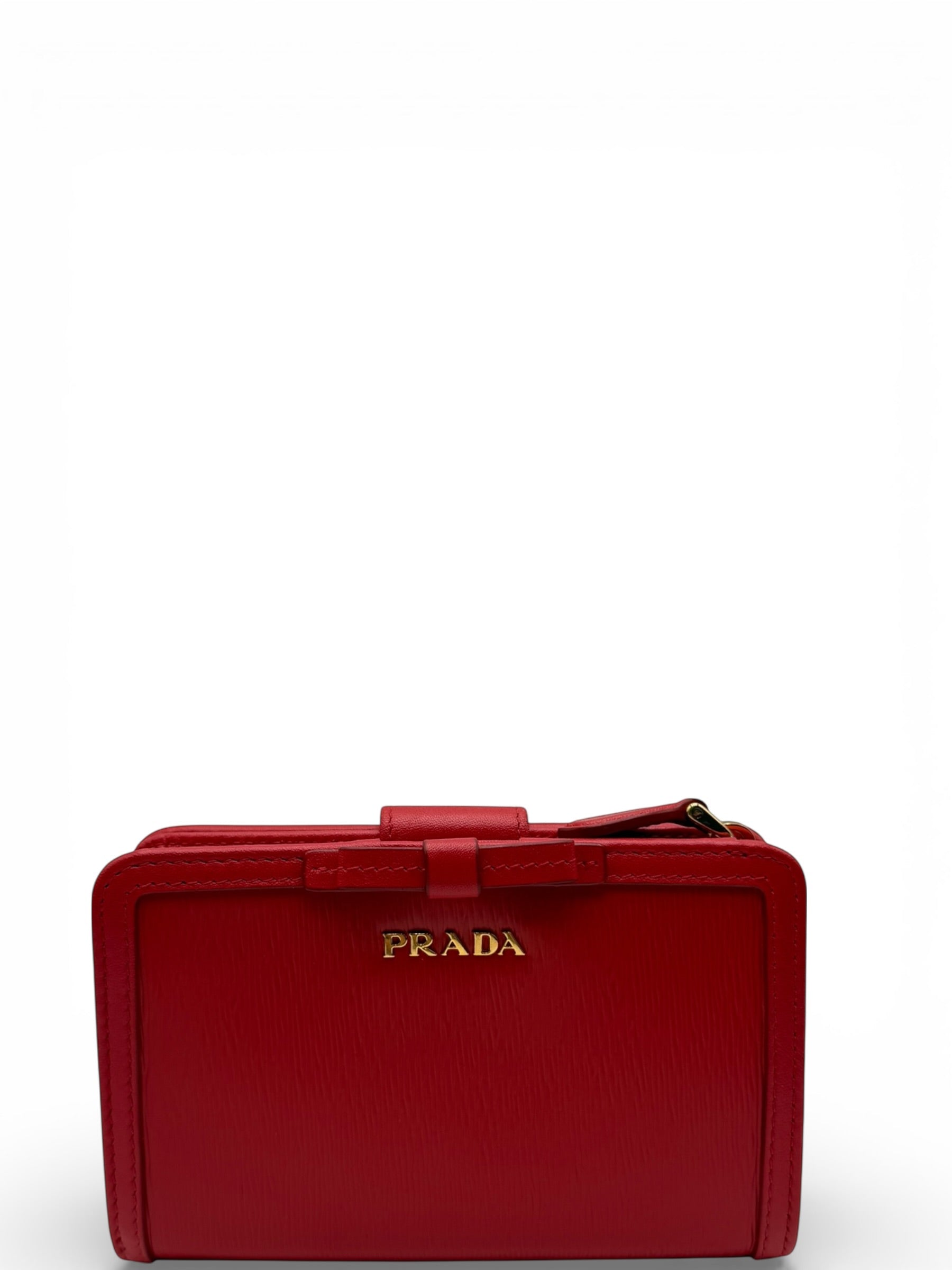 PRADA SAFFIANO RED COMPACT BIFOLD WALLET