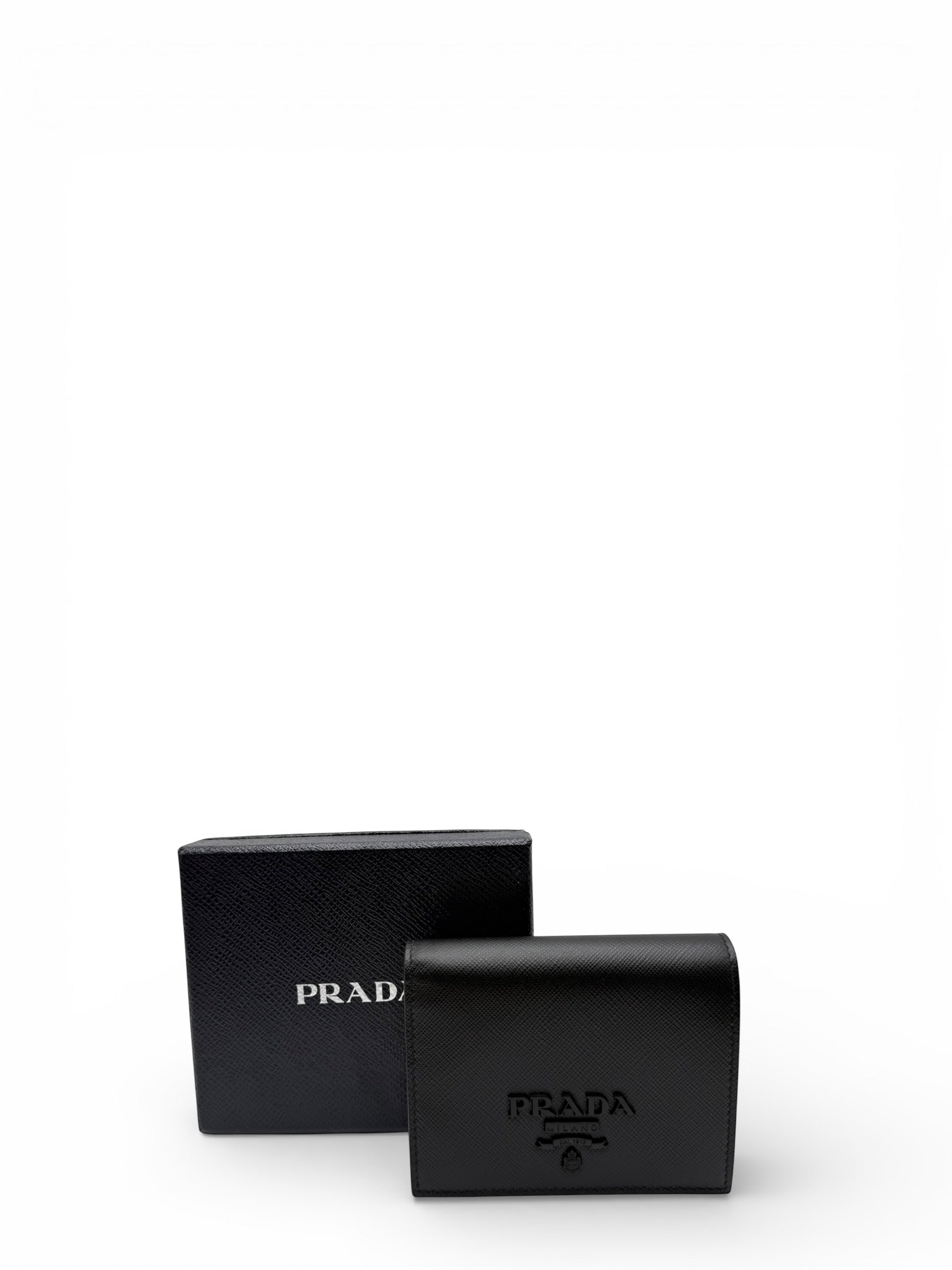 PRADA BLACK CALFSKIN SHORT WALLET