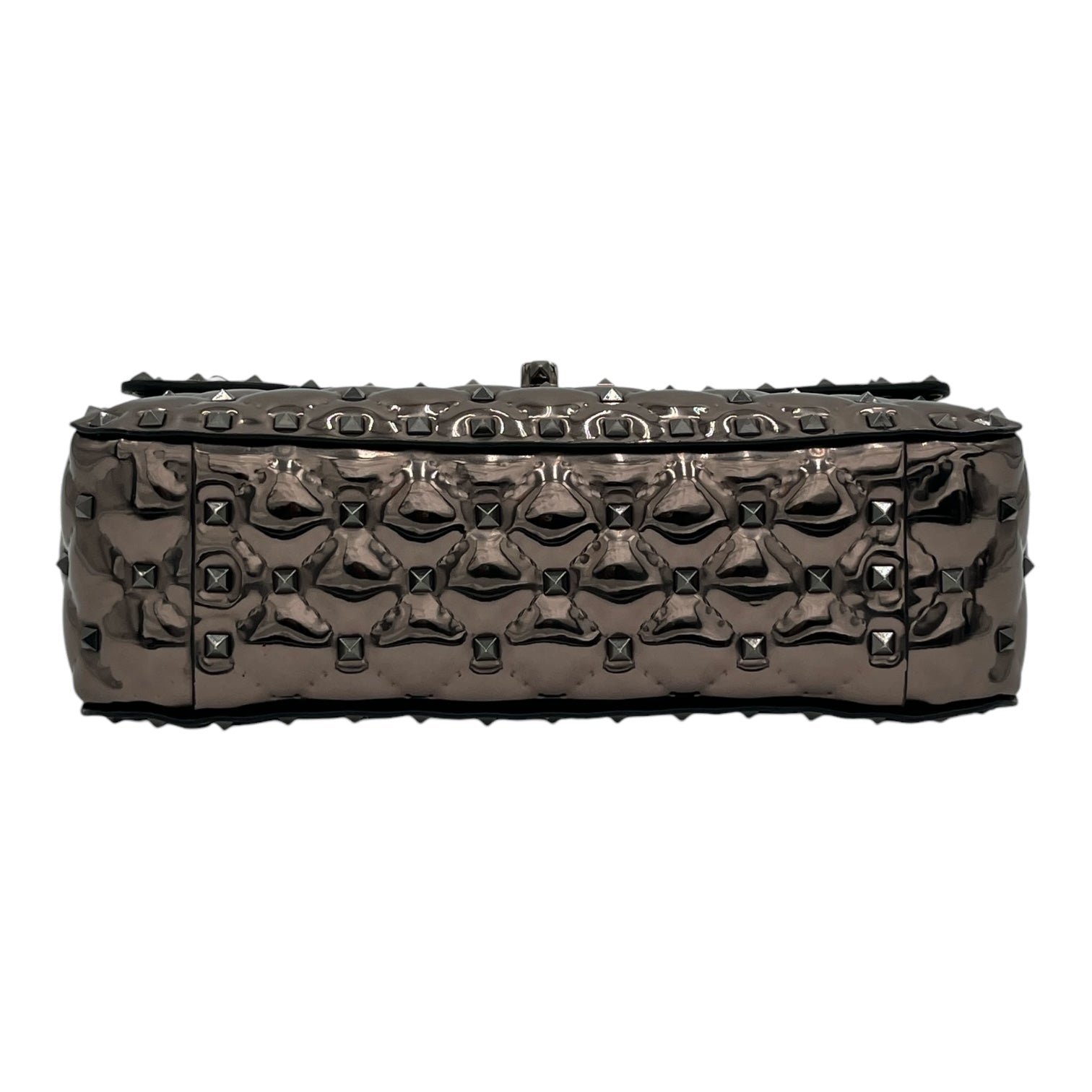 VALENTINO GARAVANI METALLIC PATENT MEDIUM ROCKSTUD SPIKE SHOULDER BAG RUTENIO