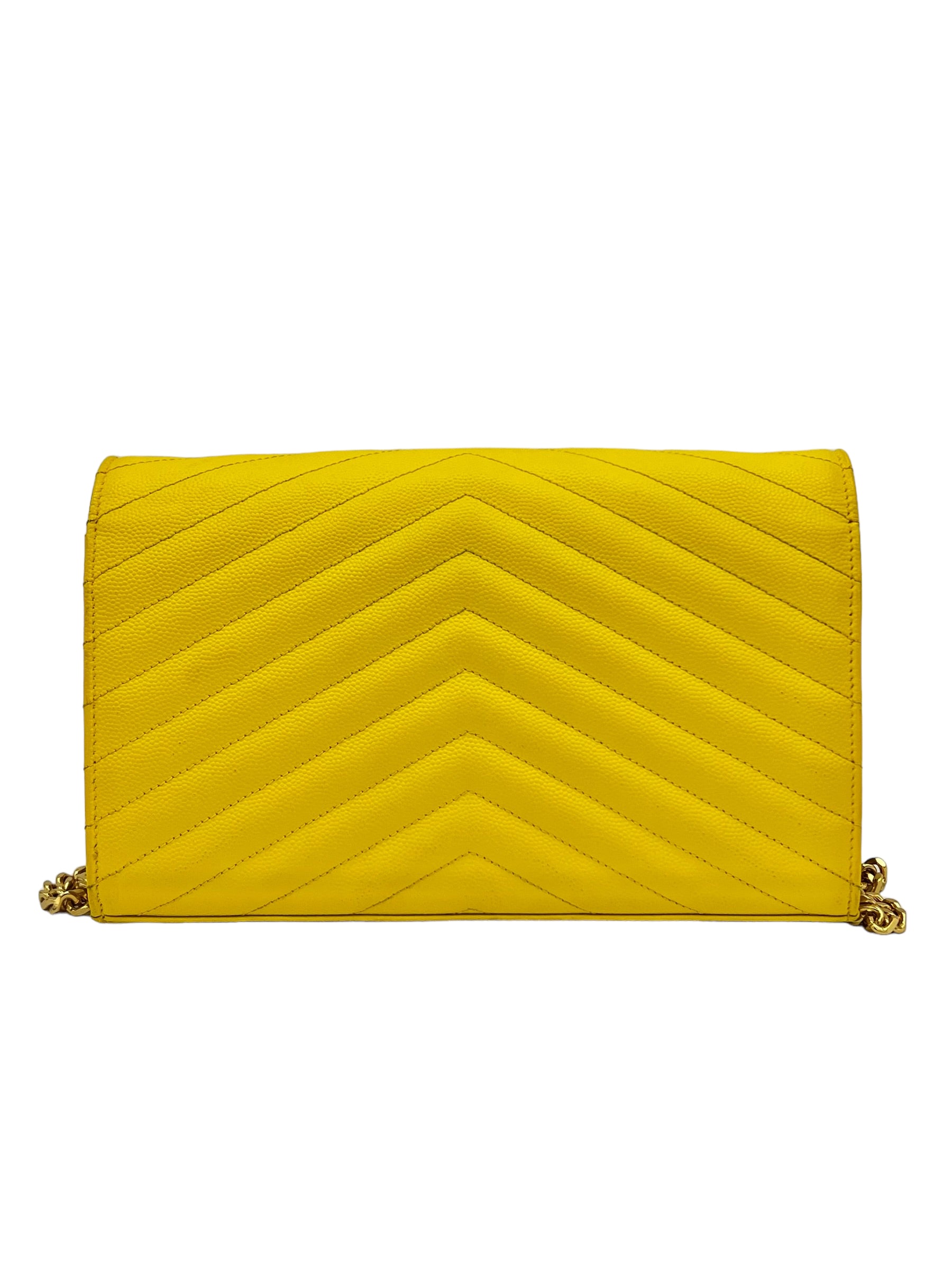 YSL CASSANDRA MATELASSE LEATHER WALLET ON A CHAIN YELLOW