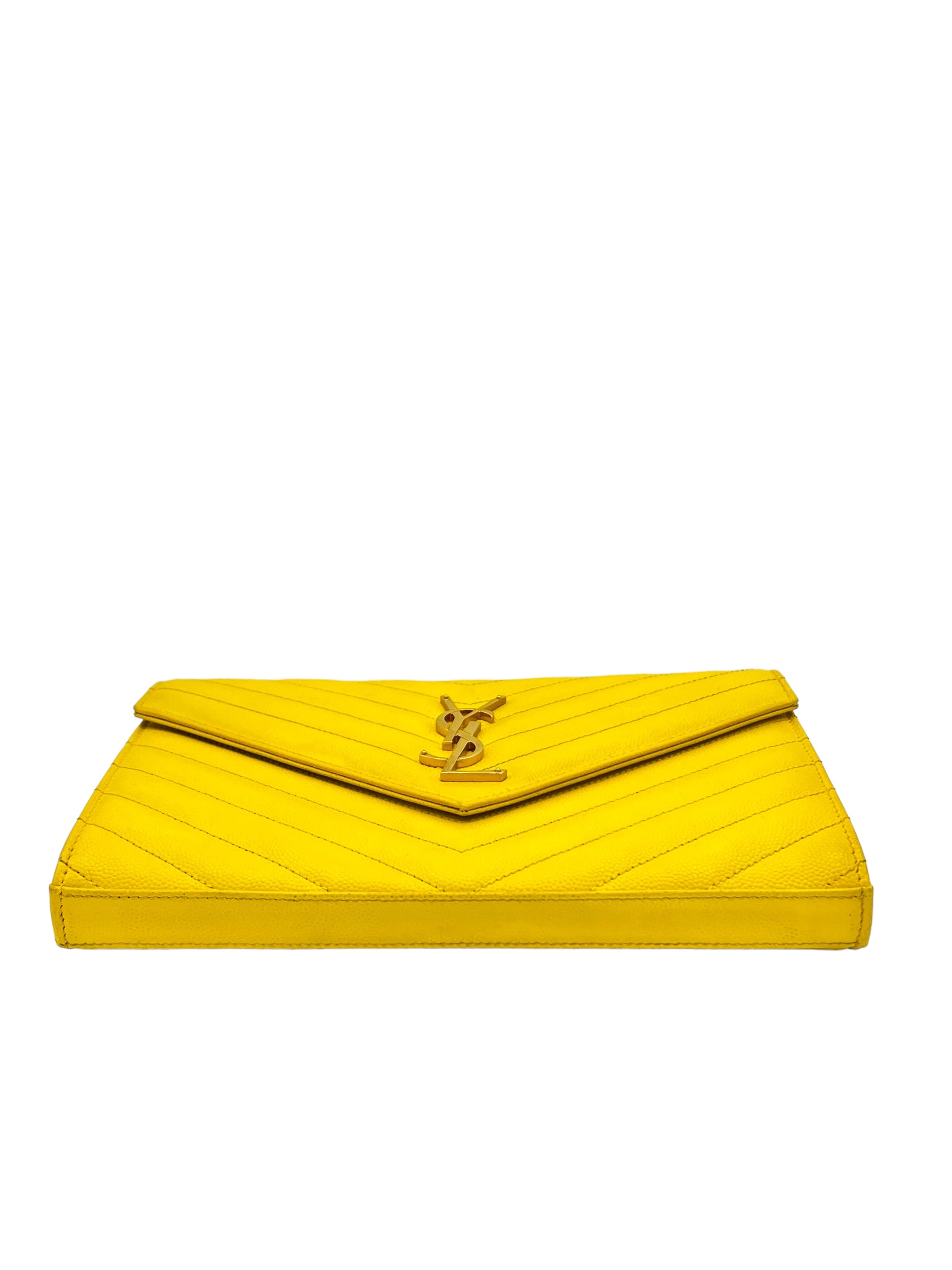 YSL CASSANDRA MATELASSE LEATHER WALLET ON A CHAIN YELLOW