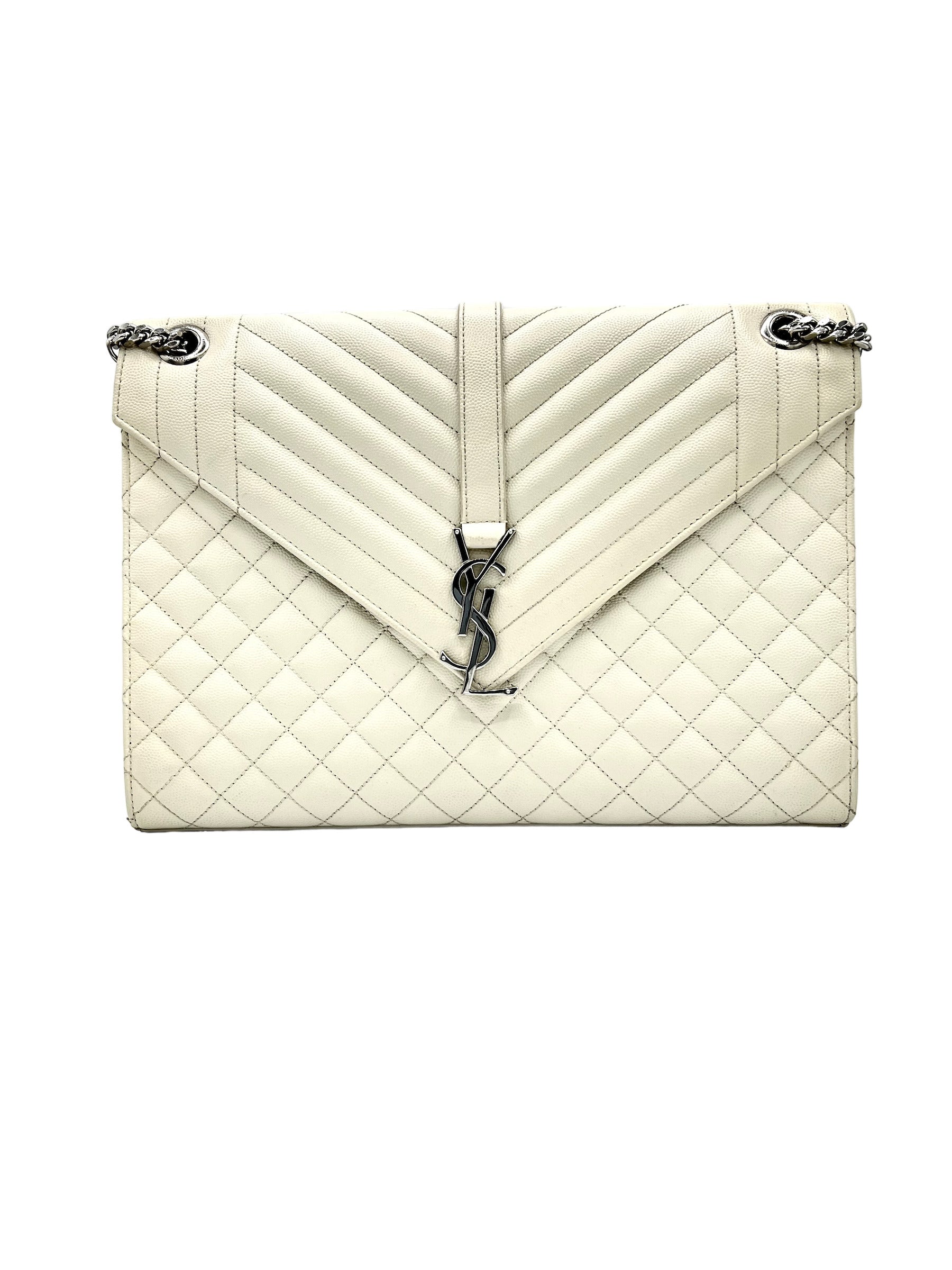 YSL SILVER MONOGRAM BLANC VINTAGE ENVELOPE